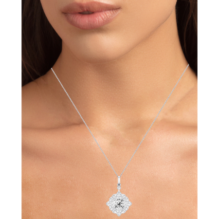 Sky - 1.1ct Round Cut Moissanite Halo Necklace Jewelry 2