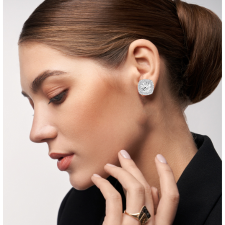 Cerise - 0.86ct Cushion Cut Diamond Halo Stud Earrings (Clarity Enhanced) Jewelry 3
