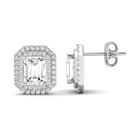 Cerise - 1.36ct Emerald Cut Diamond Halo Stud Earrings (Clarity Enhanced) Jewelry 2