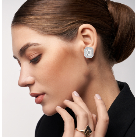 Cerise - 0.86ct Emerald Cut Moissanite Halo Stud Earrings Jewelry 3
