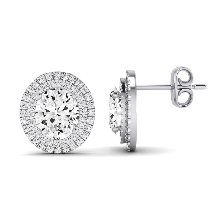 Cerise - 0.86ct Oval Cut Diamond Halo Stud Earrings (Clarity Enhanced) Jewelry 2