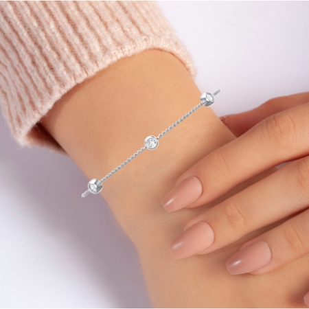 Geneva Trio Round Bezel Chain Diamond Bracelet (clarity Enhanced) Jewelry 2