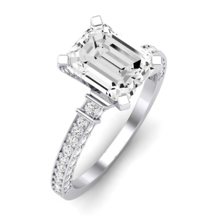 Daphne Moissanite Matching Band Only ( Engagement Ring Not Included) For Ring With Emerald Center Jewelry 4