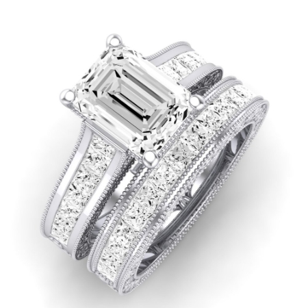 Edelweiss Moissanite Matching Band Only (does Not Include Engagement Ring) For Ring With Emerald Center Jewelry 2