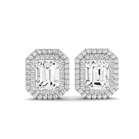 Cerise - 1.36ct Emerald Cut Diamond Halo Stud Earrings (Clarity Enhanced) Jewelry 1