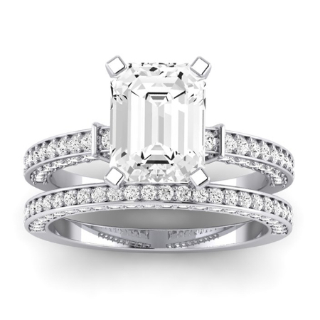Daphne Moissanite Matching Band Only ( Engagement Ring Not Included) For Ring With Emerald Center Jewelry 1